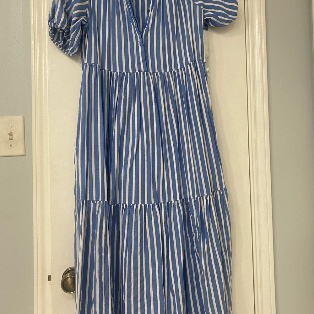 Old Navy Waist- Defined Dobby-Stripe MIDI Dress